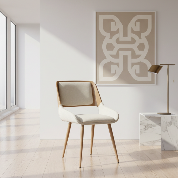 Chaise de salle à manger Hudson en tissu gris, métal et bois noyer