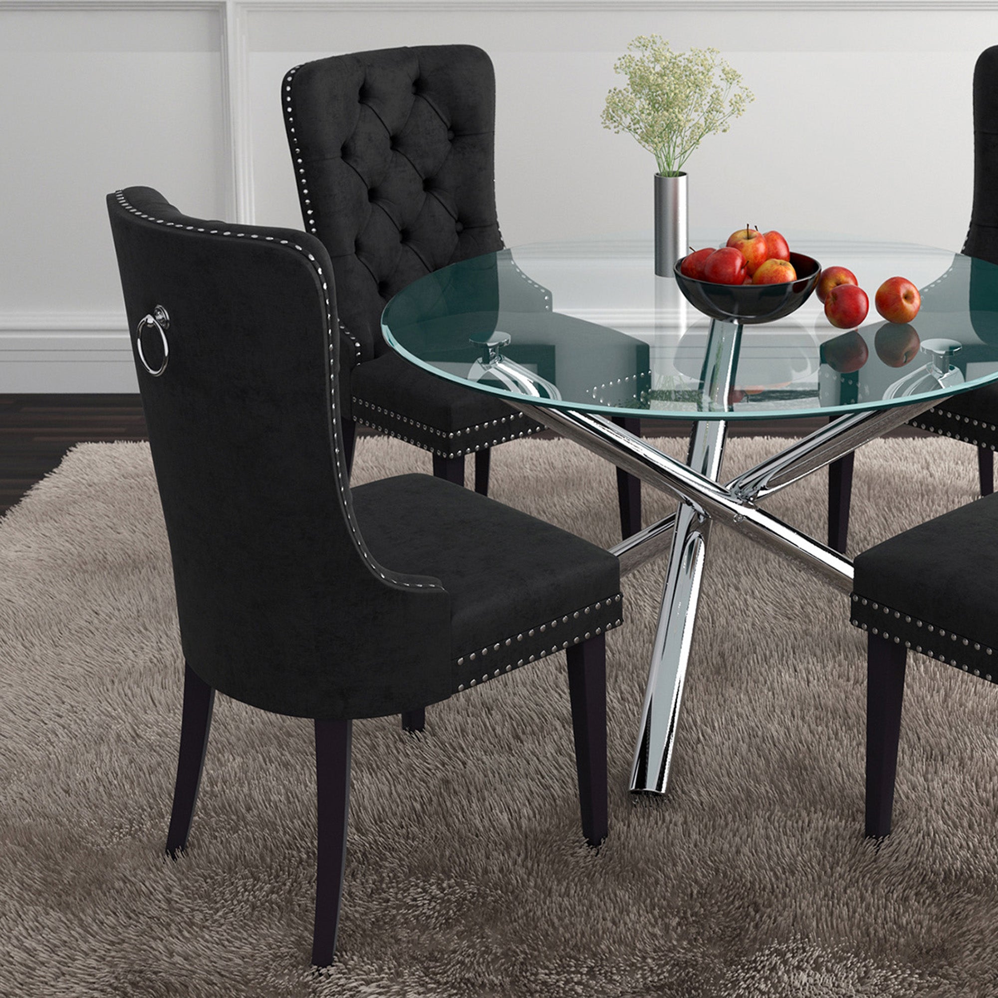 Solara II/Rizzo 5pc Dining Set in Chrome with Black Chair