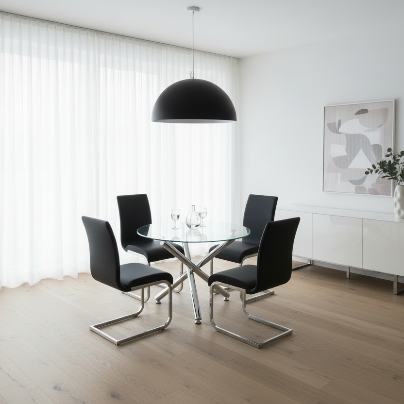 Ensemble de salle à manger 5 pièces Solara/Maxim en chrome avec chaise noire