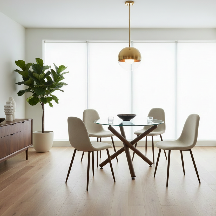 Ensemble de salle à manger 5 pièces Rocca/Lyna en noyer avec chaise beige