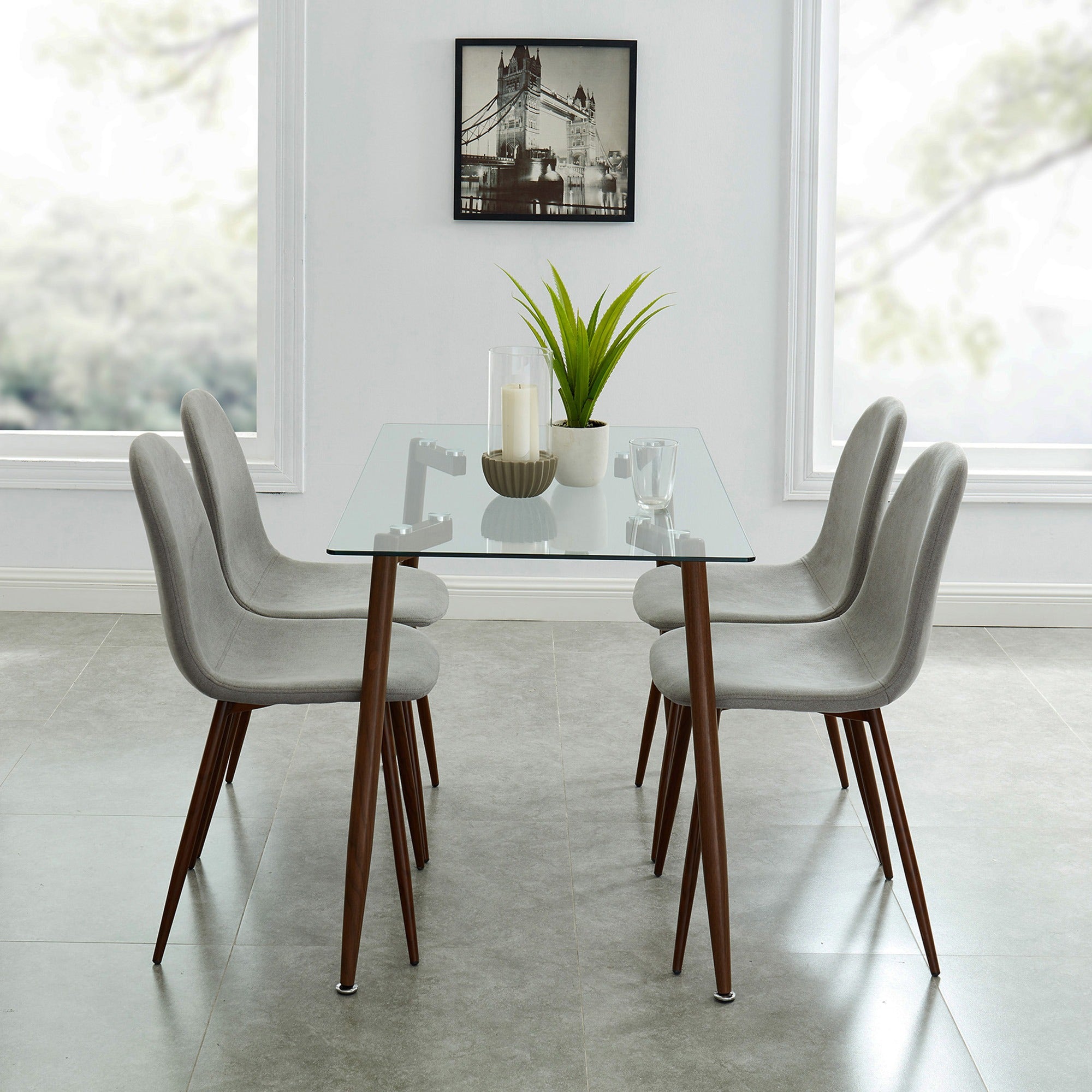 Abbot/Lyna 5pc Dining Set in Walnut with Beige Chair
