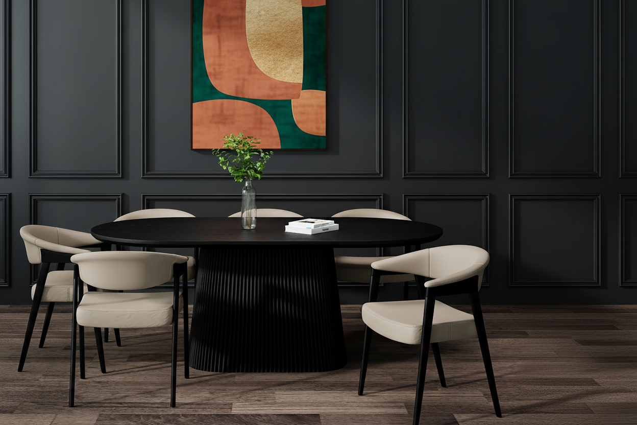 Tovas/Bexley 7pc Dining Set - Black Oval Table with Mushroom Chair