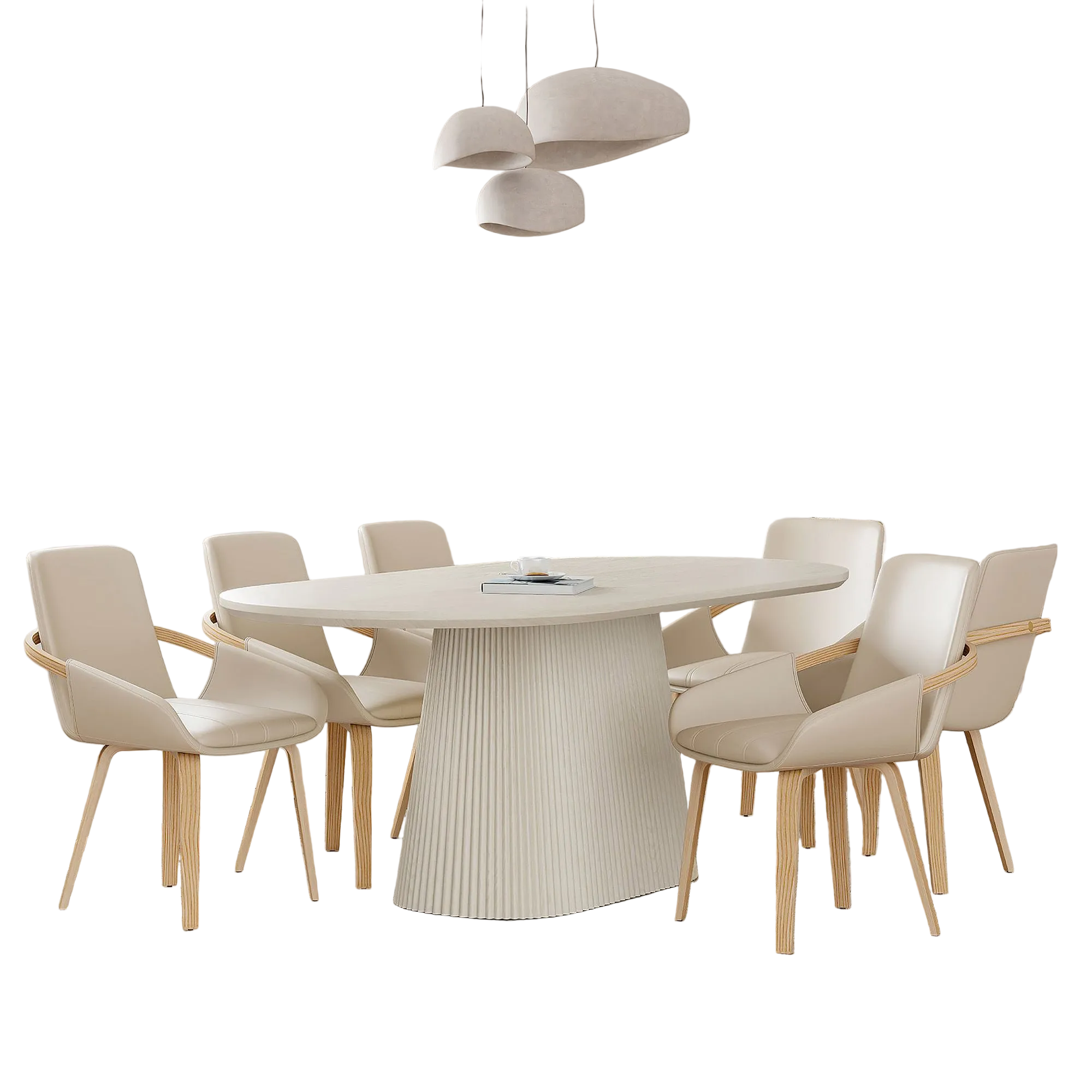 Tovas/Caspian 7pc Dining Set - Ivory Oval Table with Sand Chair