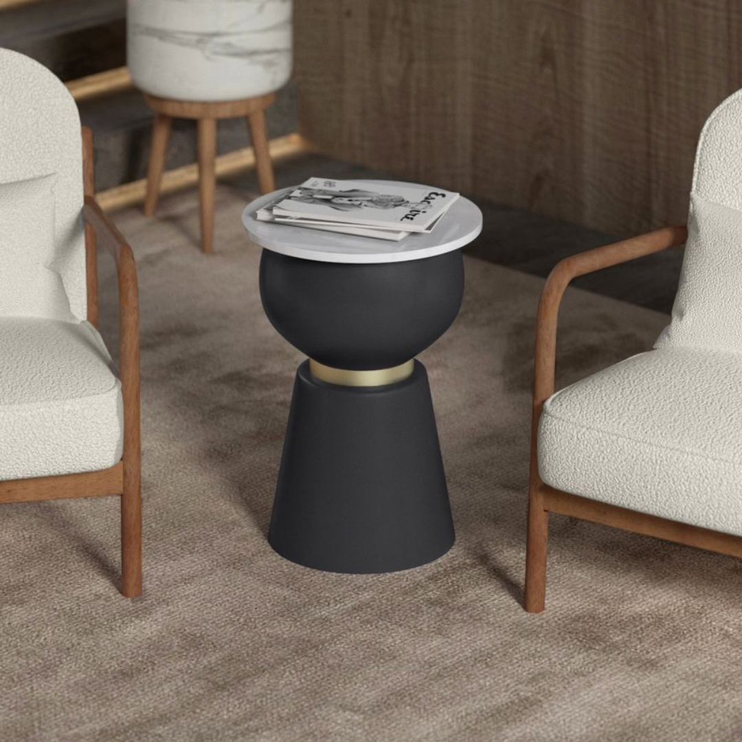 Alora Accent Table in Black and White and Brushed Gold