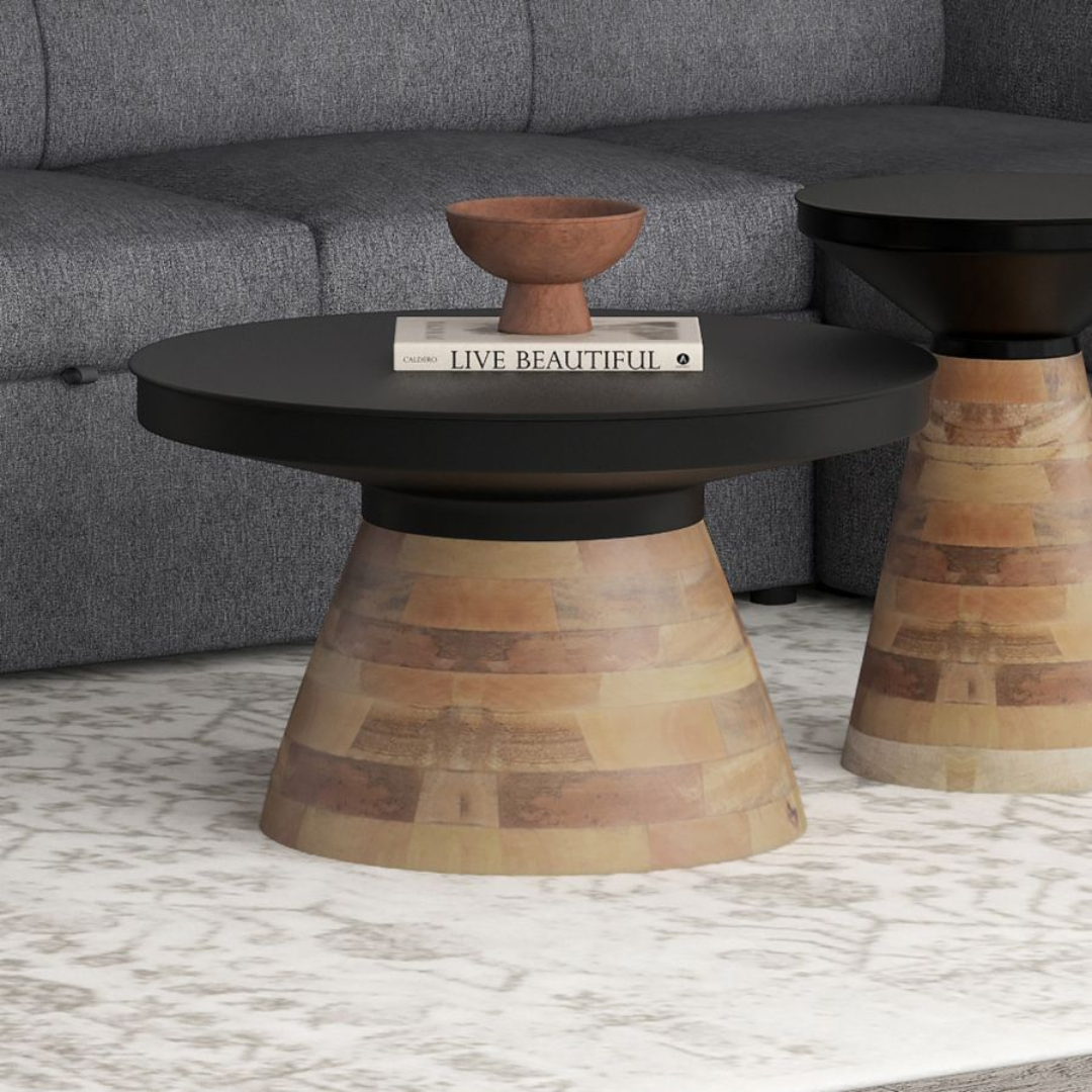 Boden Round Coffee Table in Black and Walnut