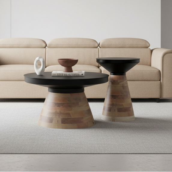 Boden 2pc Coffee Table Set in Black with Walnut