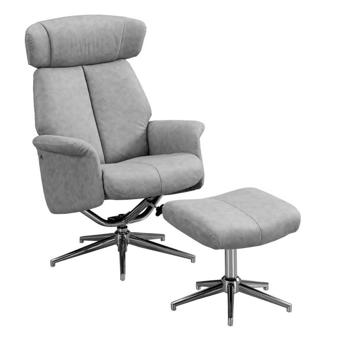 ACCENT CHAIR - 2PCS SET / GREY SWIVEL -ADJUST HEADREST