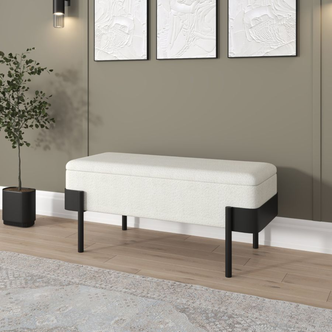 Odell Storage Bench in Ivory & Black