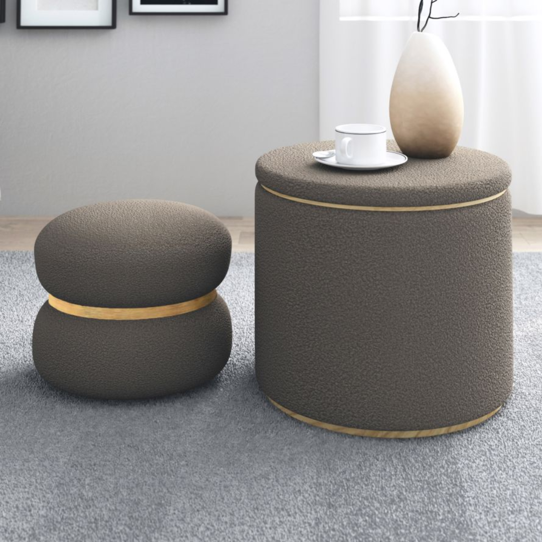 Cecily 2pc Round Ottoman w/Storage