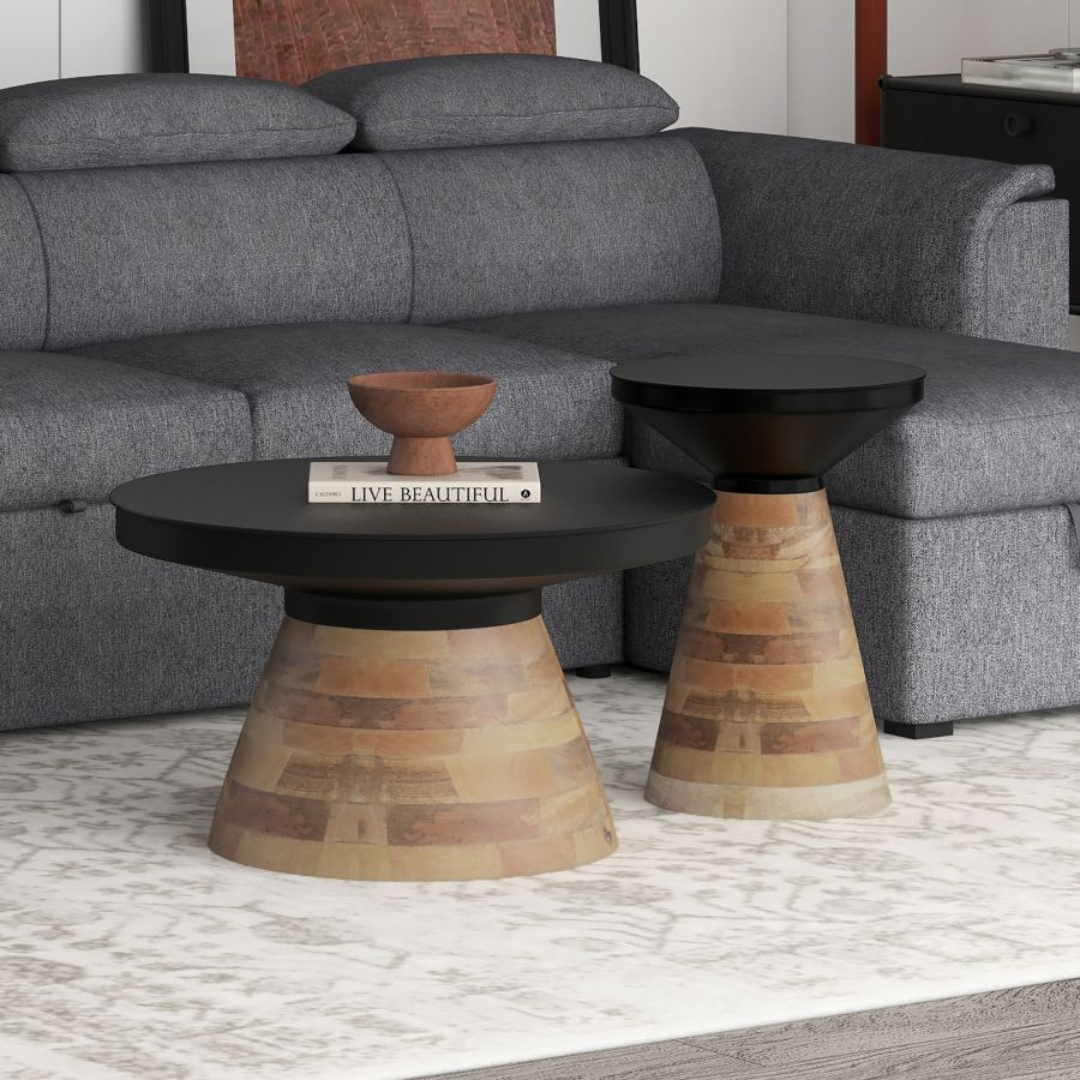 Boden 2pc Coffee Table Set in Black with Walnut