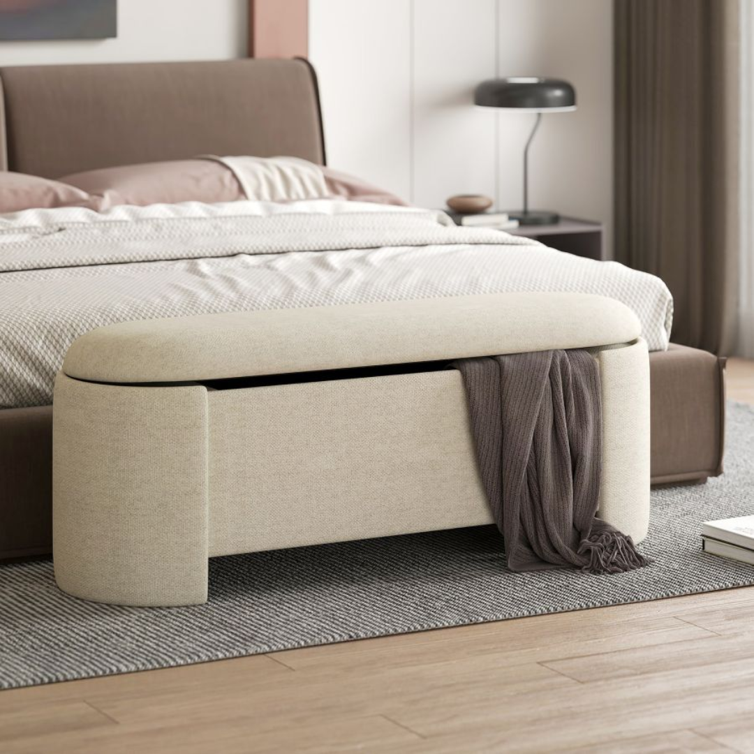 Daphne Storage Ottoman in Beige