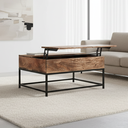 Ojas Lift-Top Coffee Table in Natural Burnt and Black