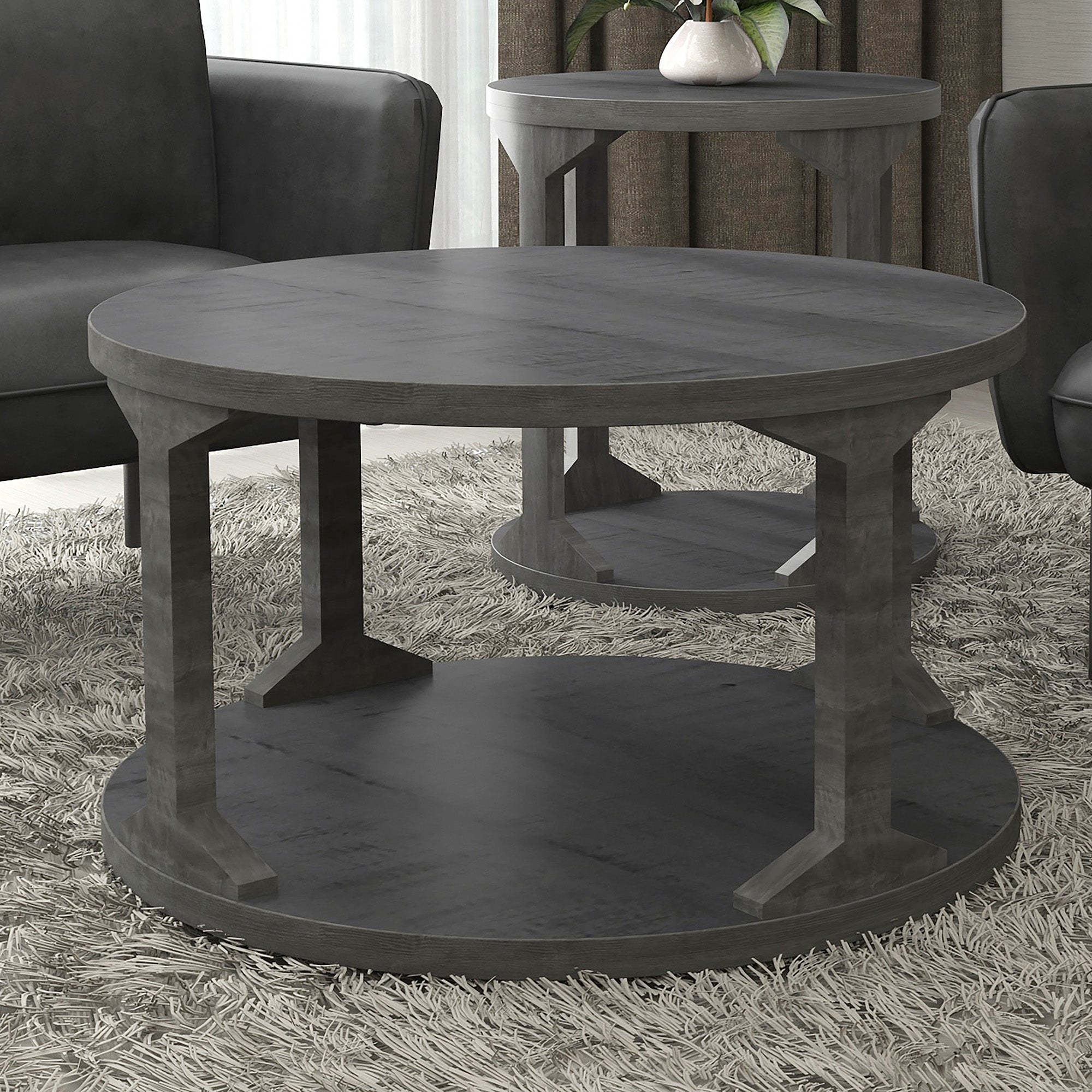 Avni Round Coffee Table in Distressed