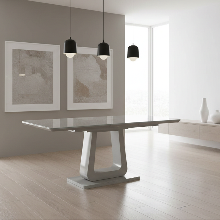 Table à manger Corvus avec rallonge en gris chaud