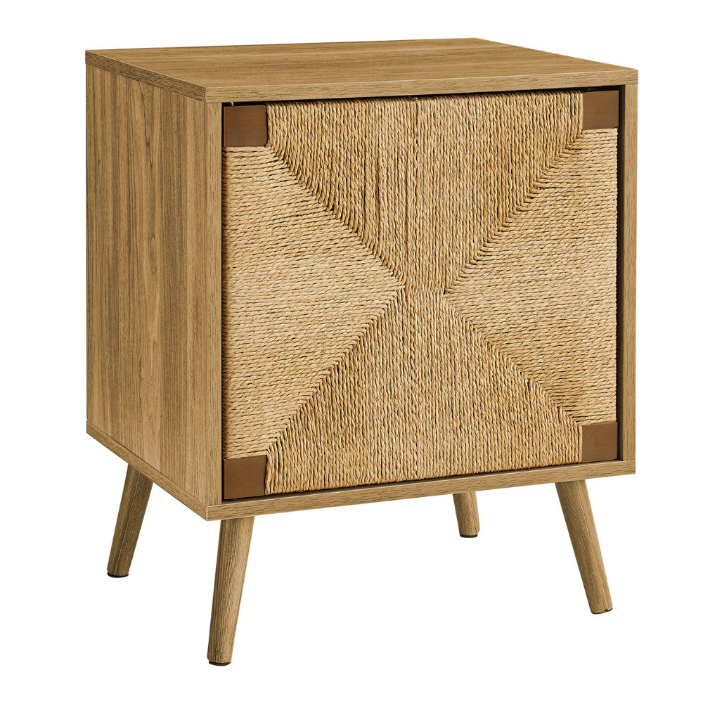 ACCENT TABLE - 23"H / LIGHT WALNUT / SEAGRASS END TABLE