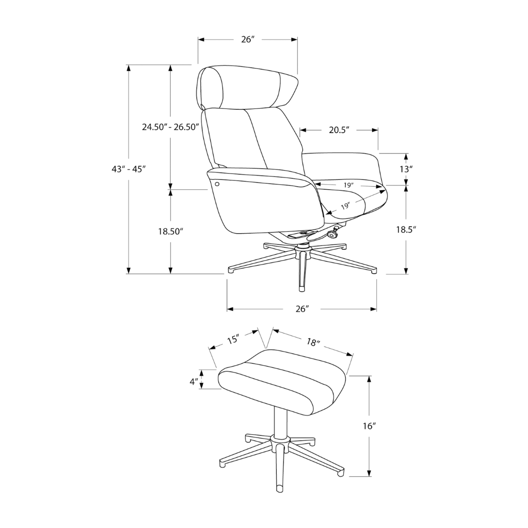 ACCENT CHAIR - 2PCS SET / GREY SWIVEL -ADJUST HEADREST