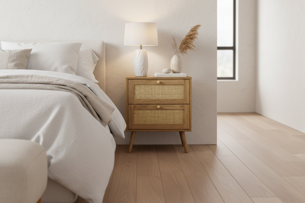 TABLE D'APPOINT - 24"H / TABLE D'APPOINT BLANCHE - 2 TIROIRS EN NOYER