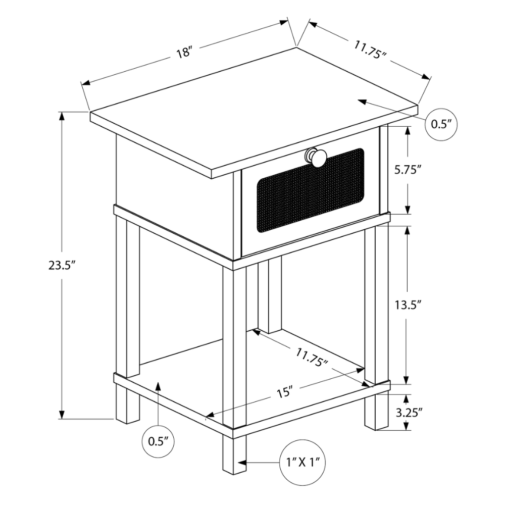 ACCENT TABLE - 24"H / NATURAL / NATURAL DRAWER