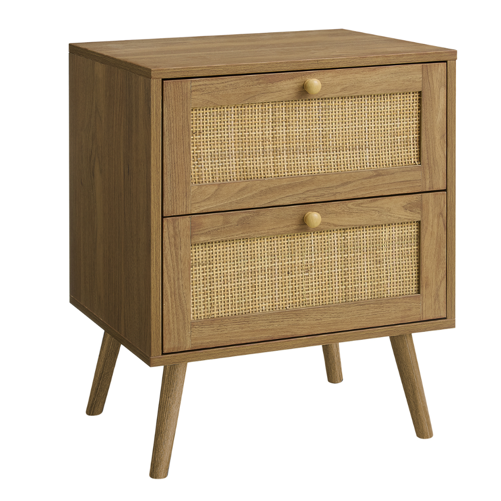 ACCENT TABLE - 24"H / WHITE END TABLE - 2 WALNUT DRAWERS