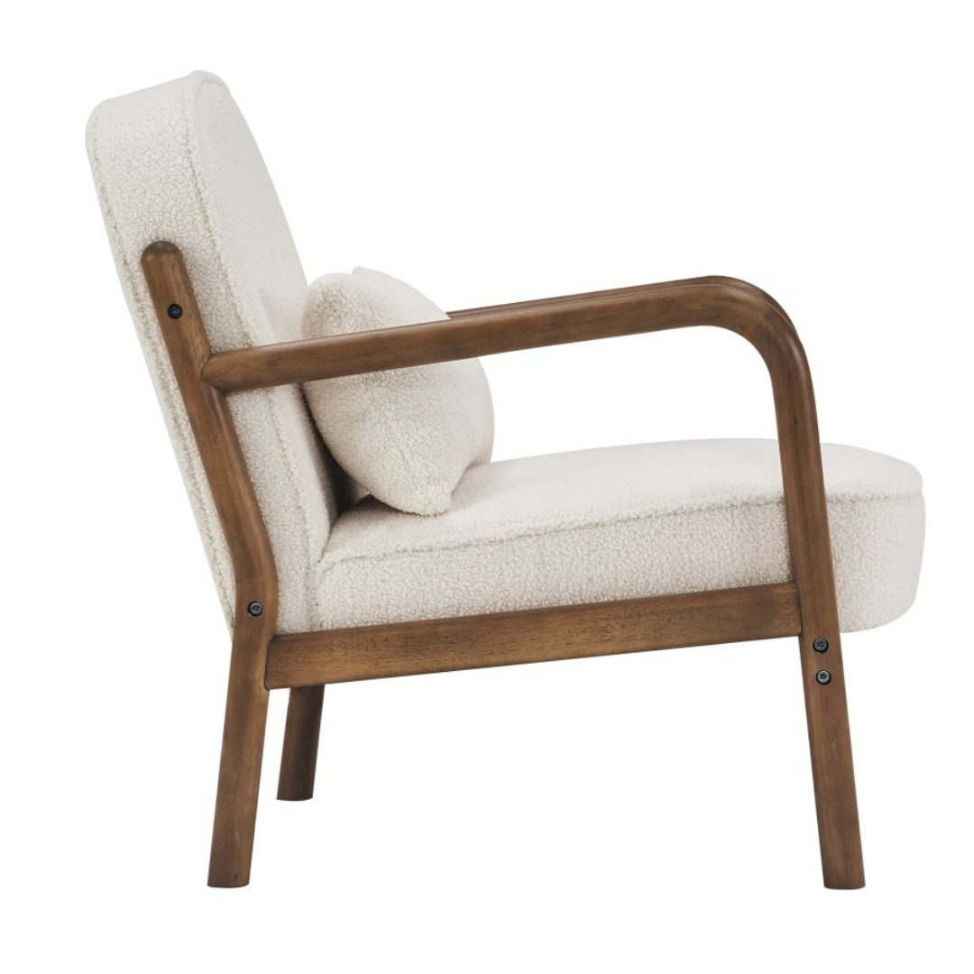 Fani Accent Chair, Fabric in White Boucle and Walnut