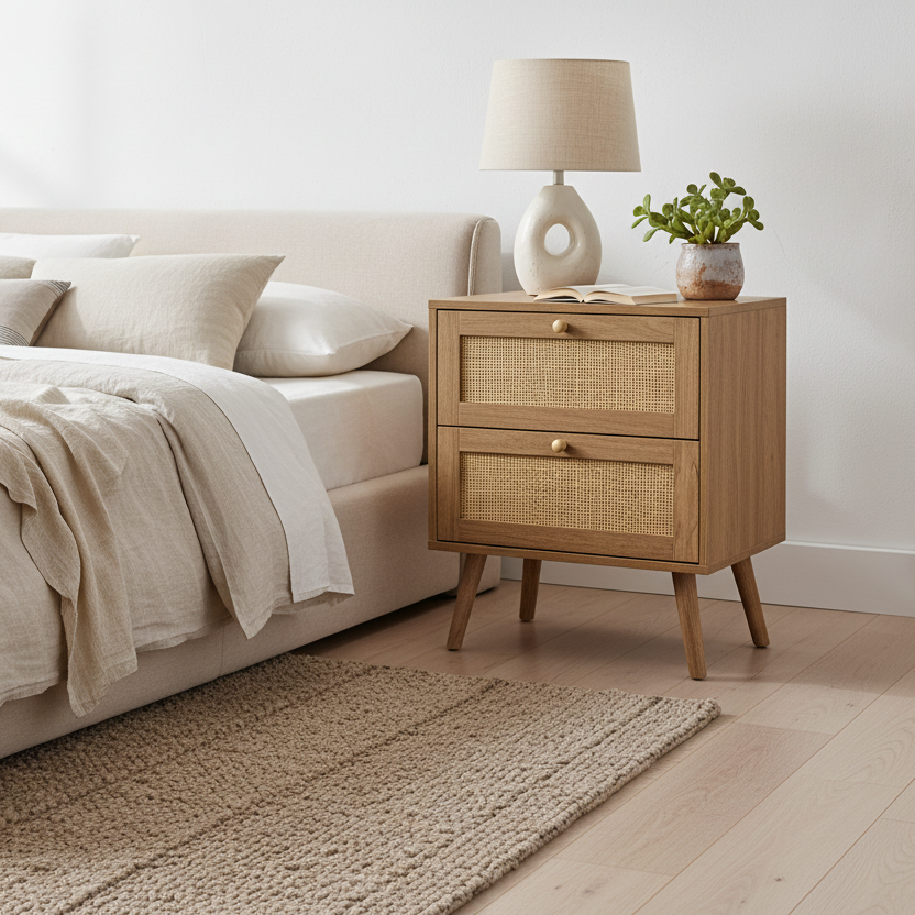 TABLE D'APPOINT - 24"H / TABLE D'APPOINT BLANCHE - 2 TIROIRS EN NOYER