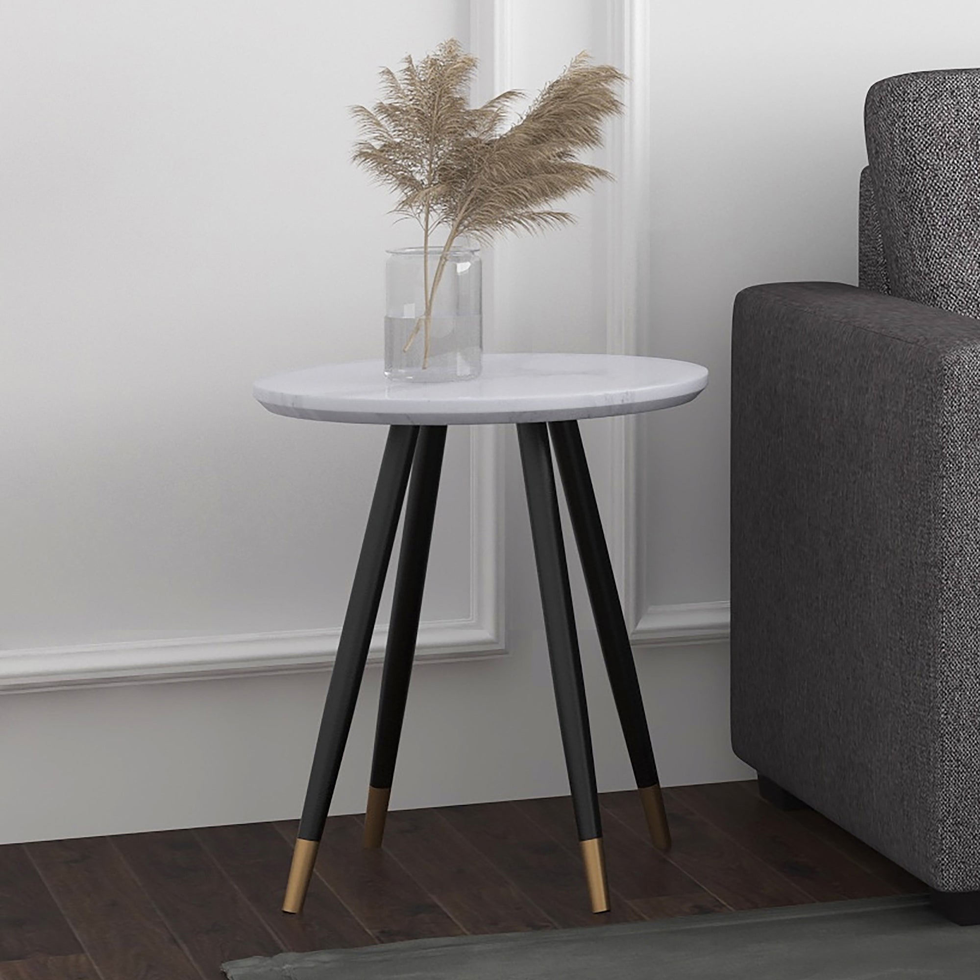 Emery Round Accent Table in White and Black