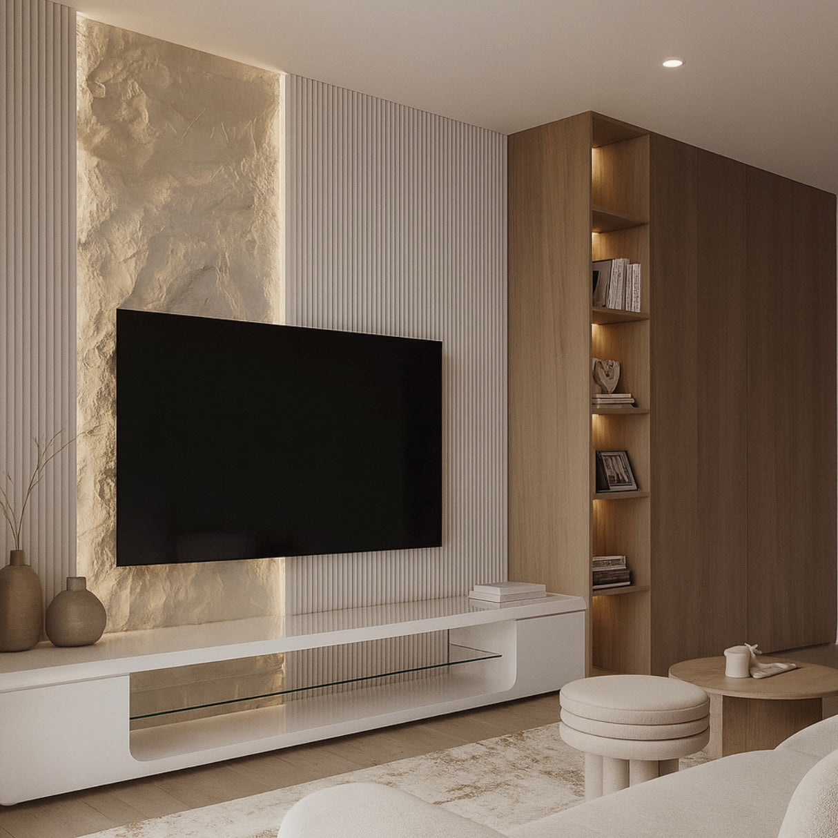 TV STAND - 60"L / HIGH GLOSSY WHITE WITH TEMPERED GLASS