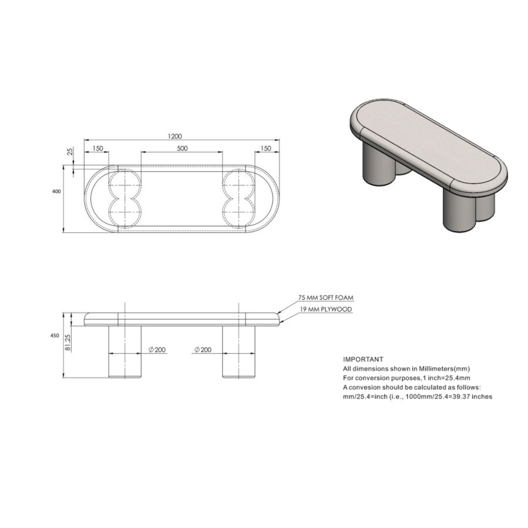 Azoro Bench with soft boucle fabric