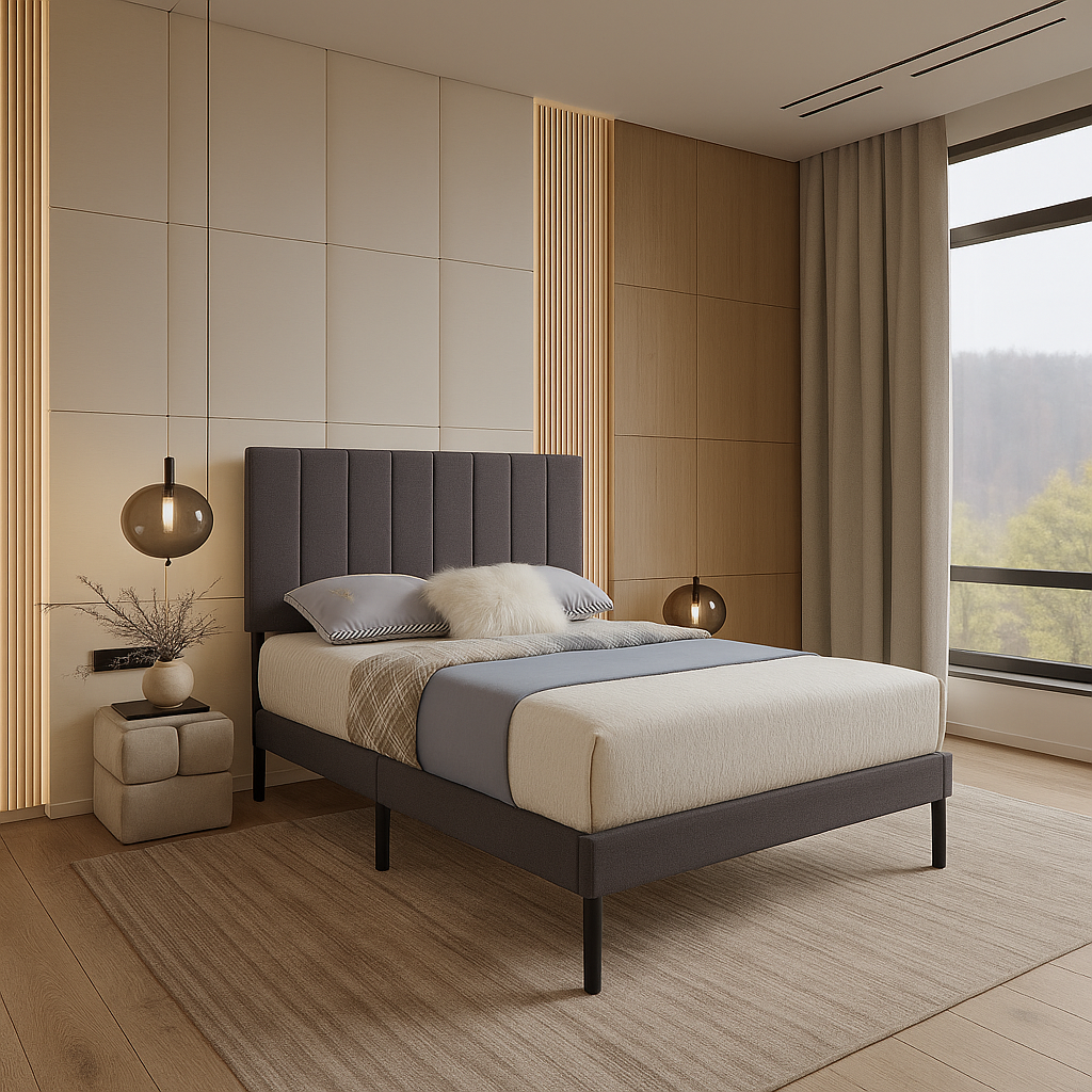 Lit en tissu gris IF-5363 avec capitonnage vertical