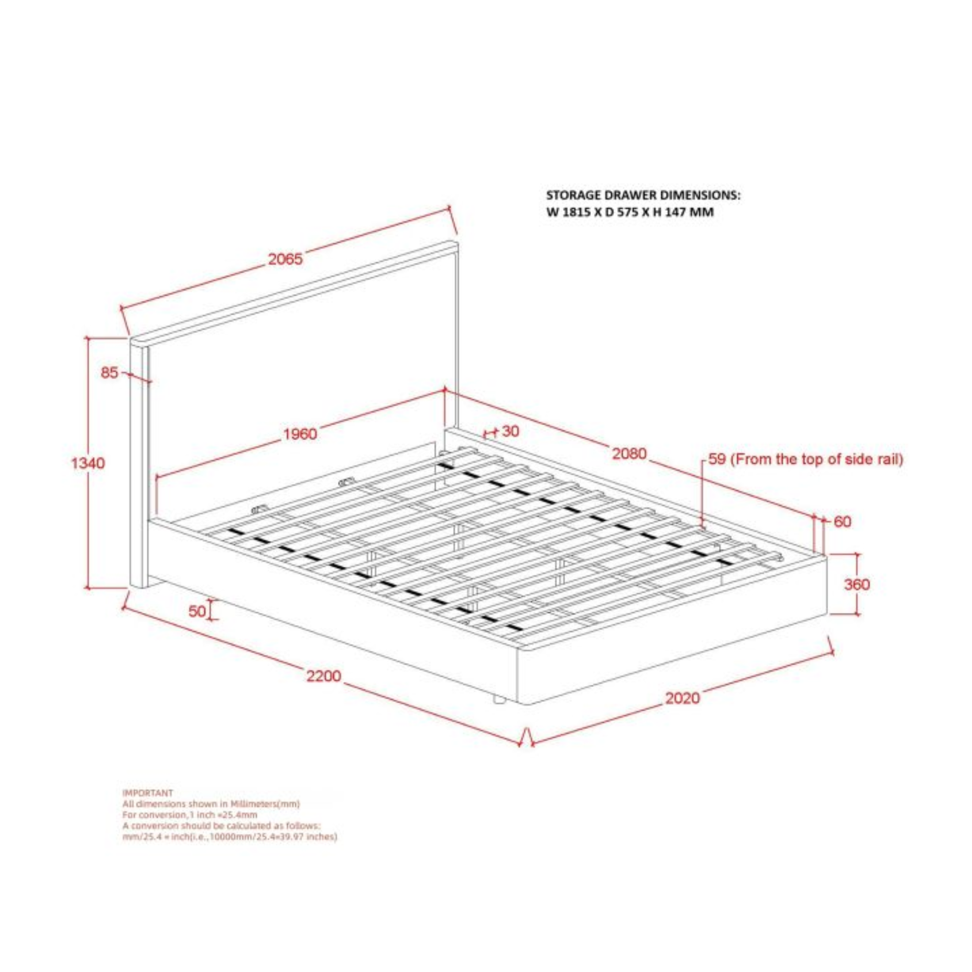 Andover 78" King Platform Bed with Drawer in Oat
