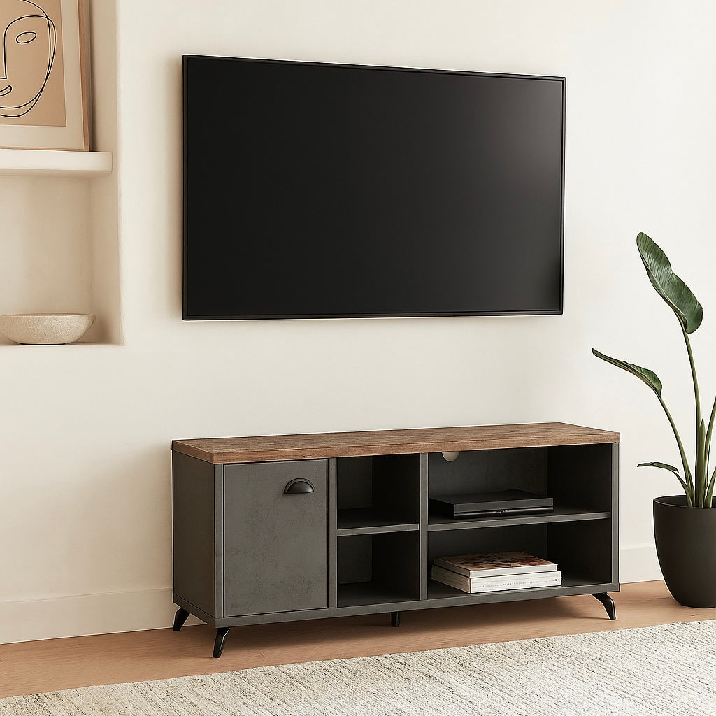 MEUBLE TV - 48"L / BÉTON GRIS / BOIS RÉCUPÉRÉ BRUN MOYEN