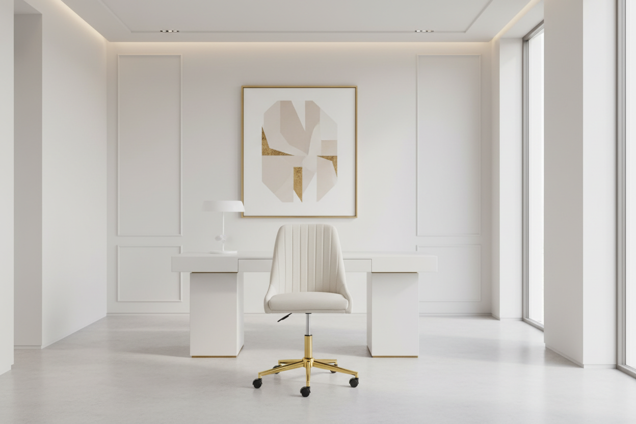 MOIRA OFFICE CHAIR GY-OC-1977G Morgan Ivory GOLD POLISHED LEG