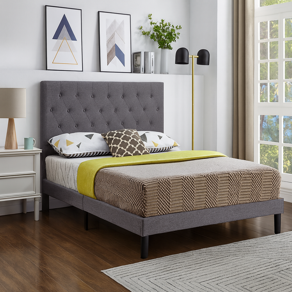 IF-5383 Grey Fabric Bed
