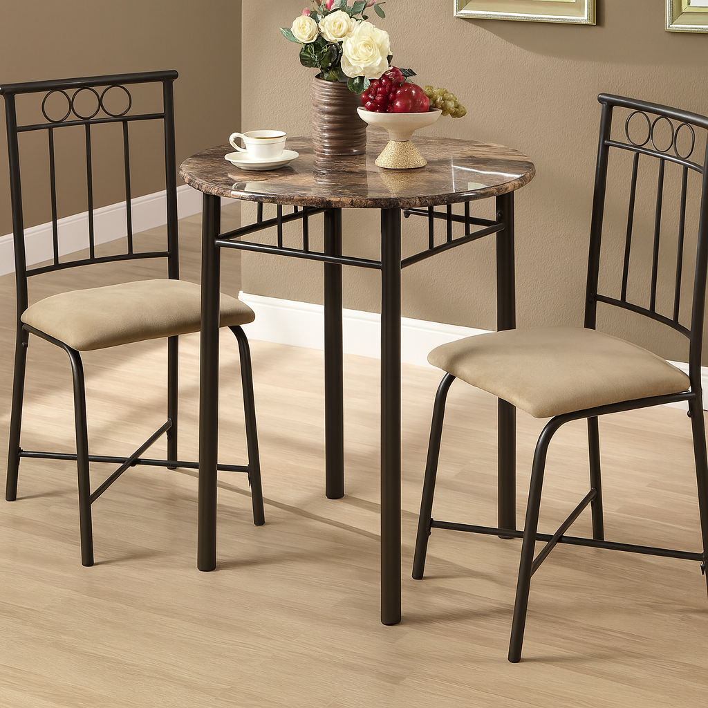 DINING SET - 3PCS SET / BLACK METAL AND TOP