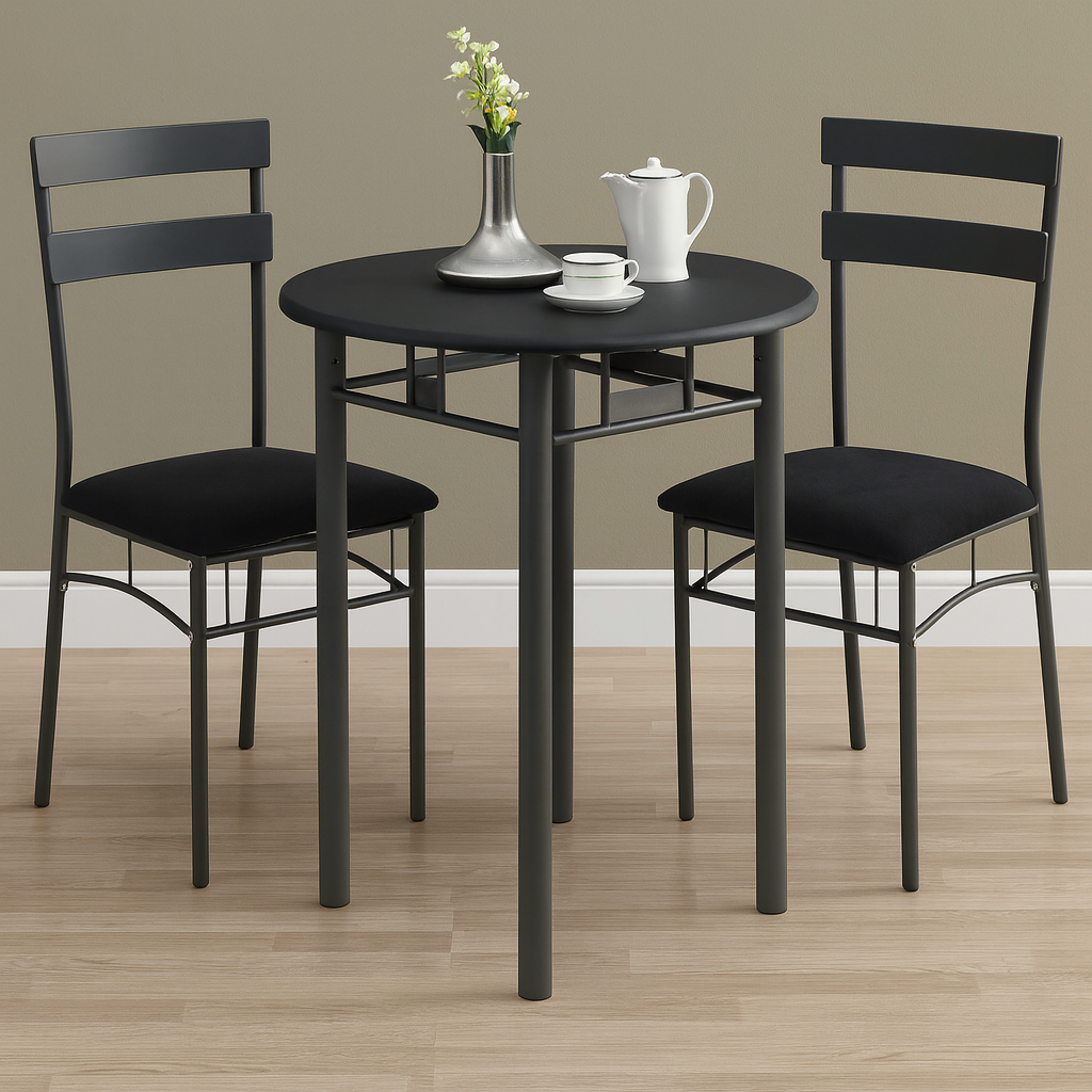 DINING SET - 3PCS SET / BLACK / SILVER METAL
