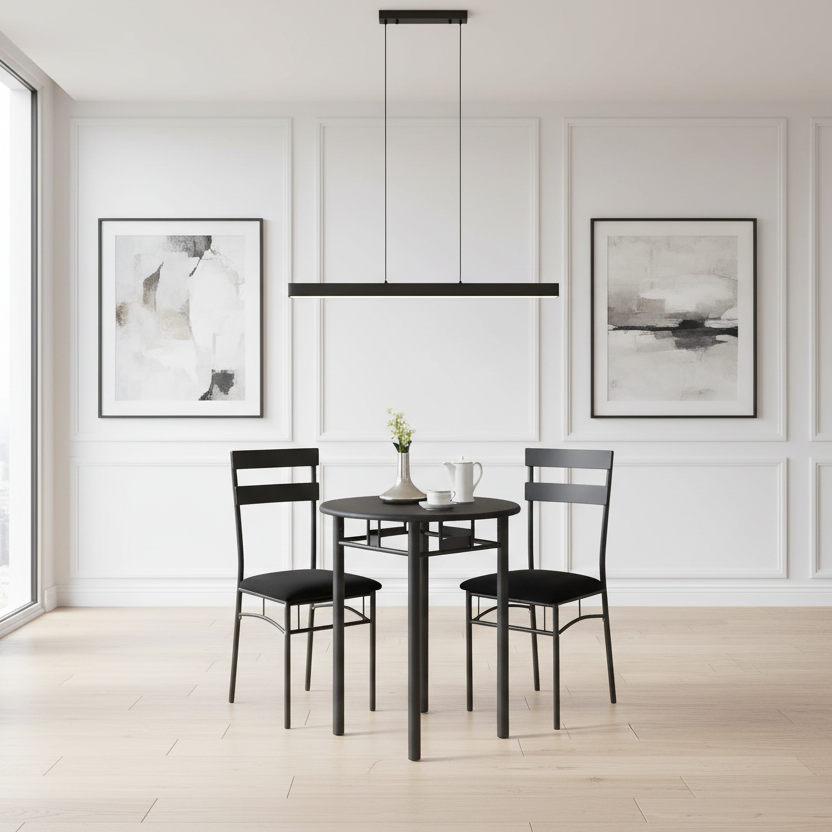 ENSEMBLE DE SALLE À MANGER - ENSEMBLE 3 PIÈCES / NOIR / MÉTAL ARGENTÉ