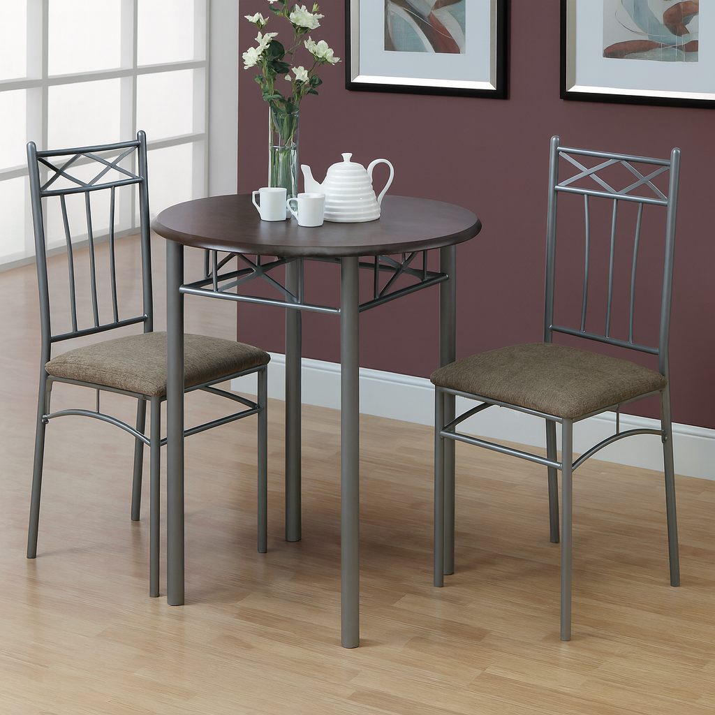 DINING SET - 3PCS SET / ESPRESSO / SILVER METAL