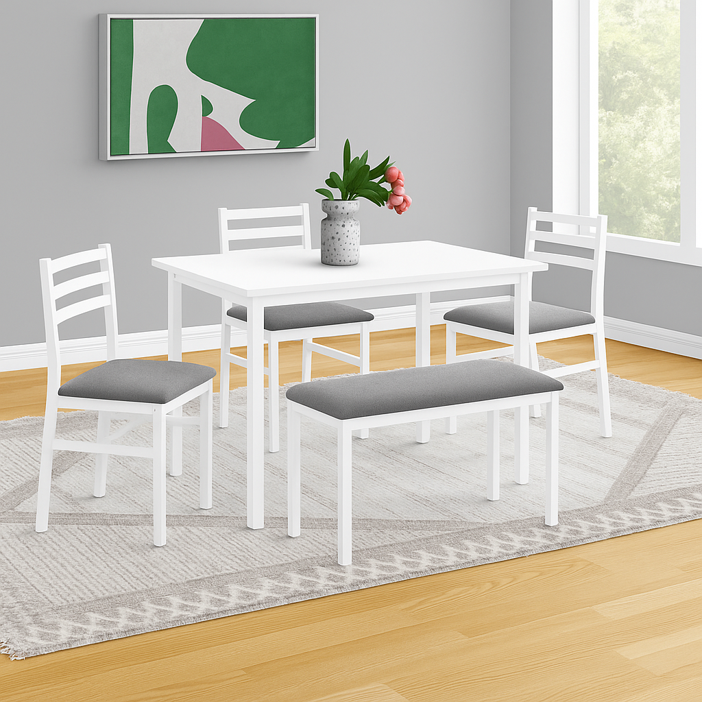 DINING SET - 5PCS SET / WHITE TOP / WHITE METAL