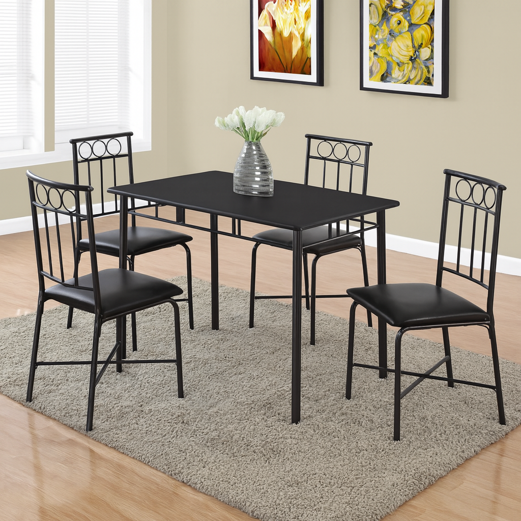DINING SET - 5PCS SET / WHITE MARBLE TOP / BLACK METAL