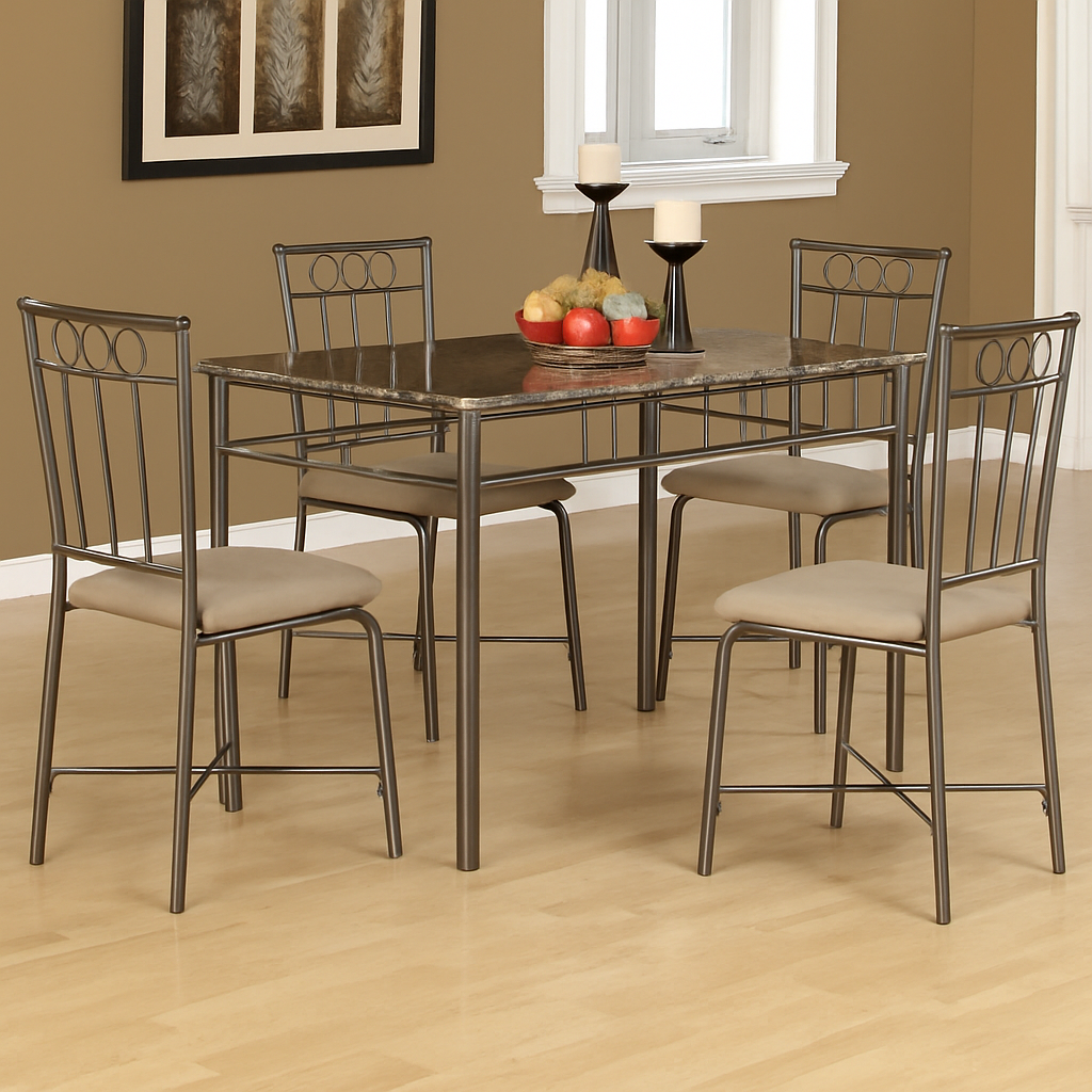 DINING SET - 5PCS SET / ESPRESSO MARBLE / BRONZE METAL