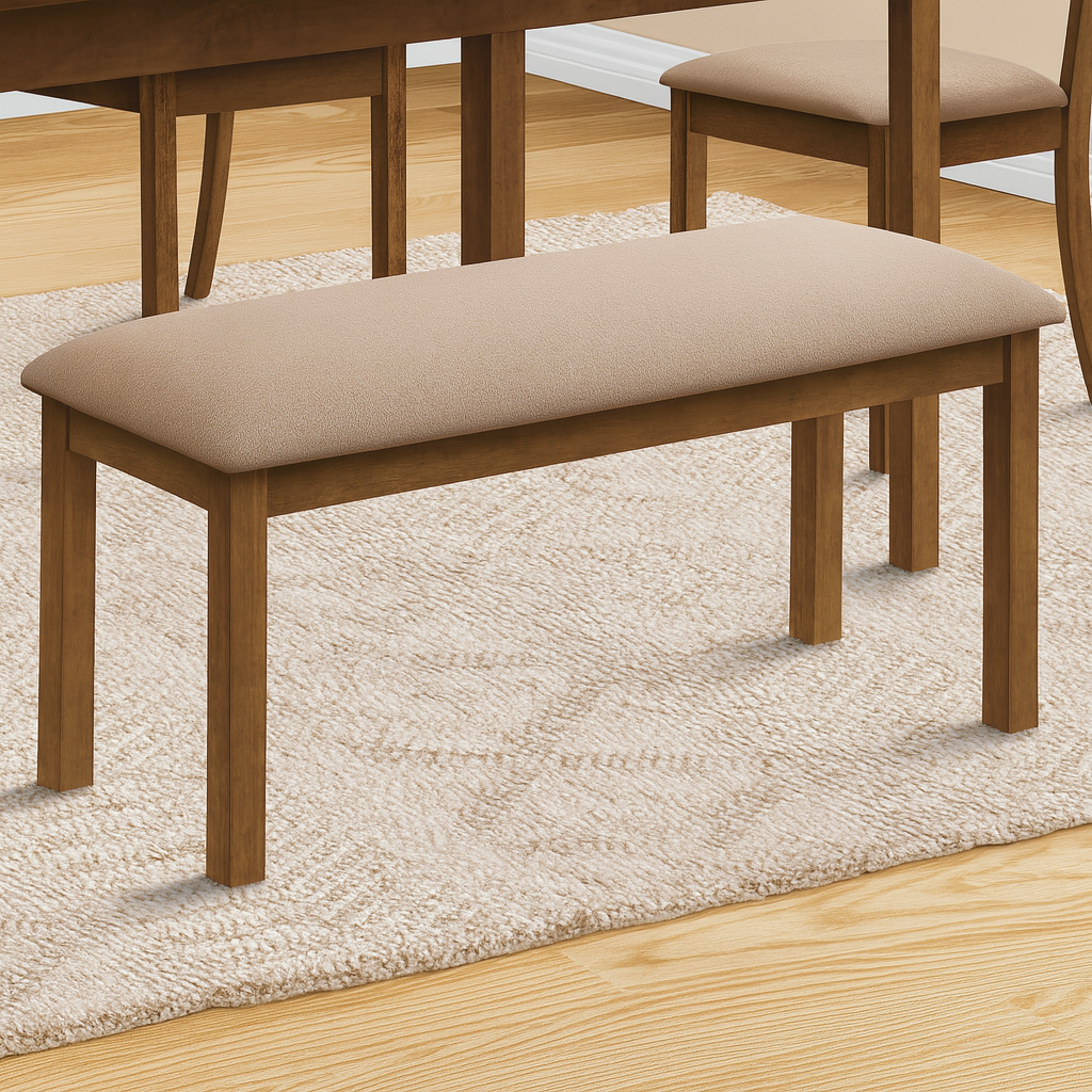 BENCH - 42"L / BROWN WALNUT / BEIGE FABRIC