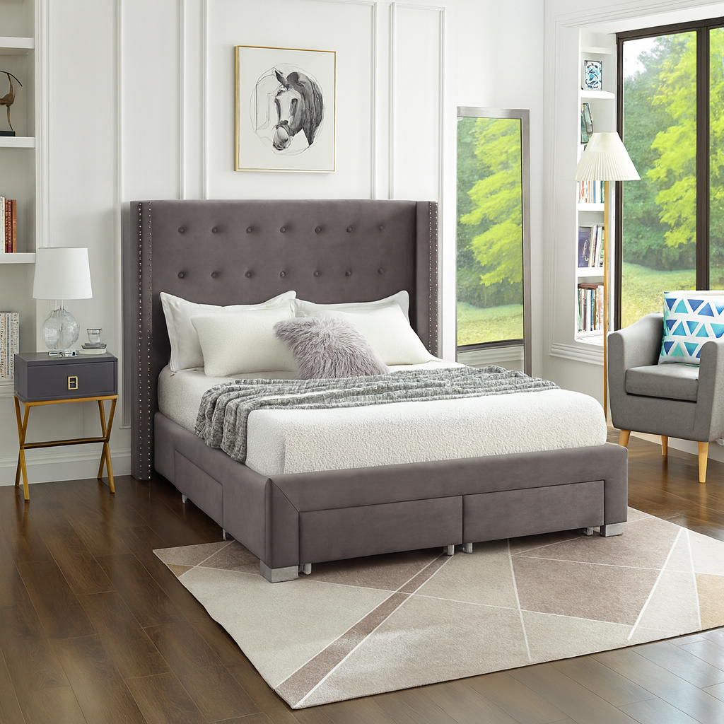 IF-5320 Bed with Nailhead and Chrome Legs