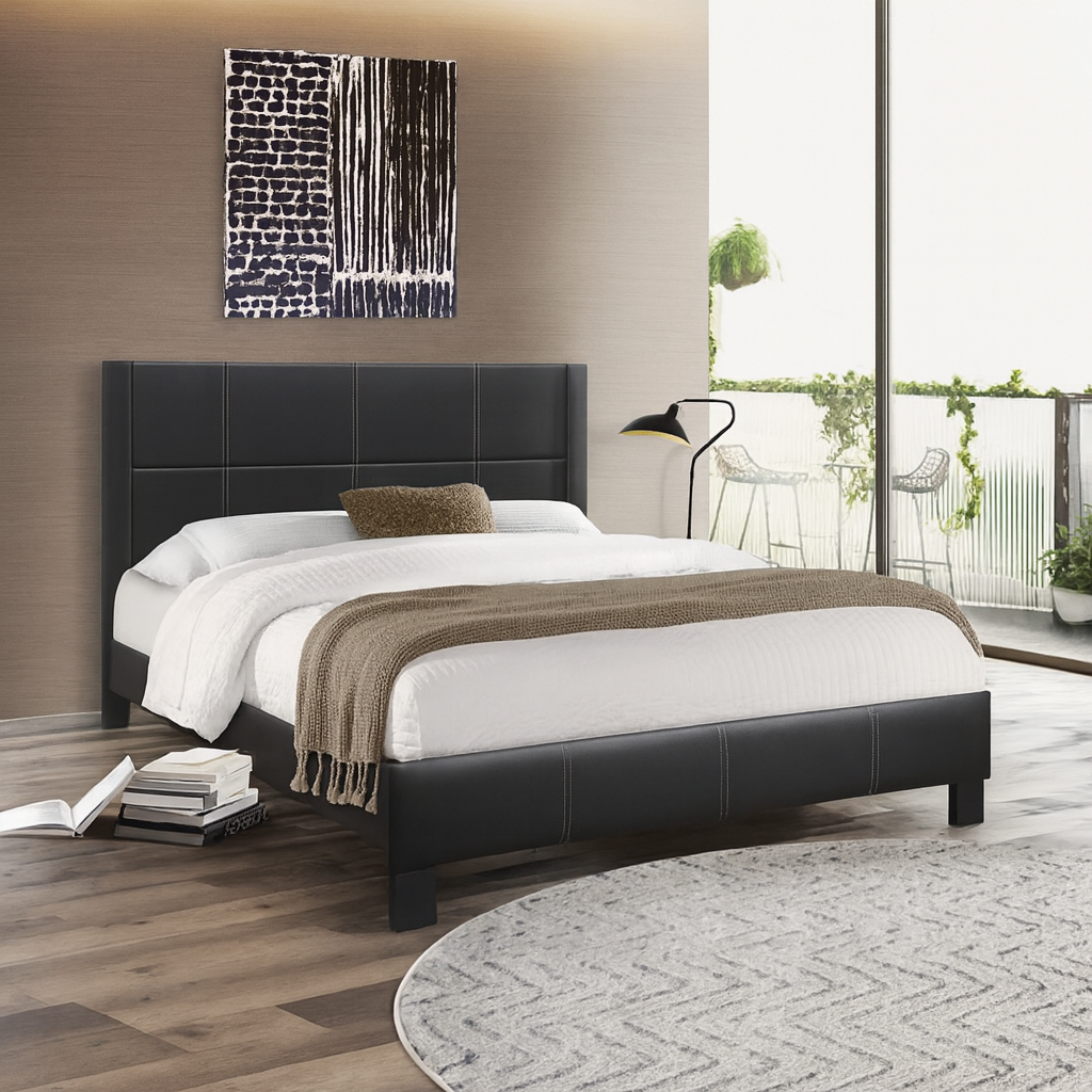IF-5350 Black PU Bed with Contrast Stitching