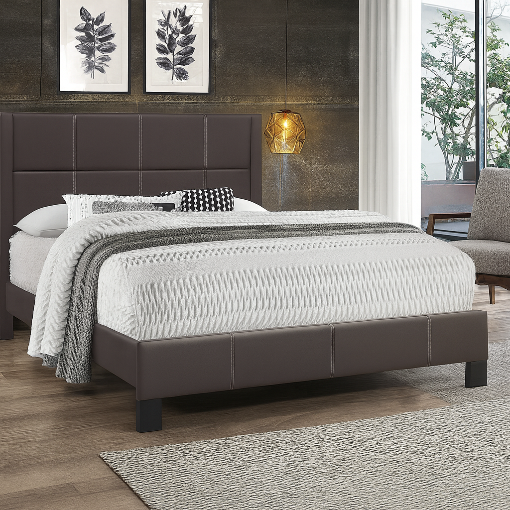 IF 5352 Espresso PU Bed with Contrast Stitching