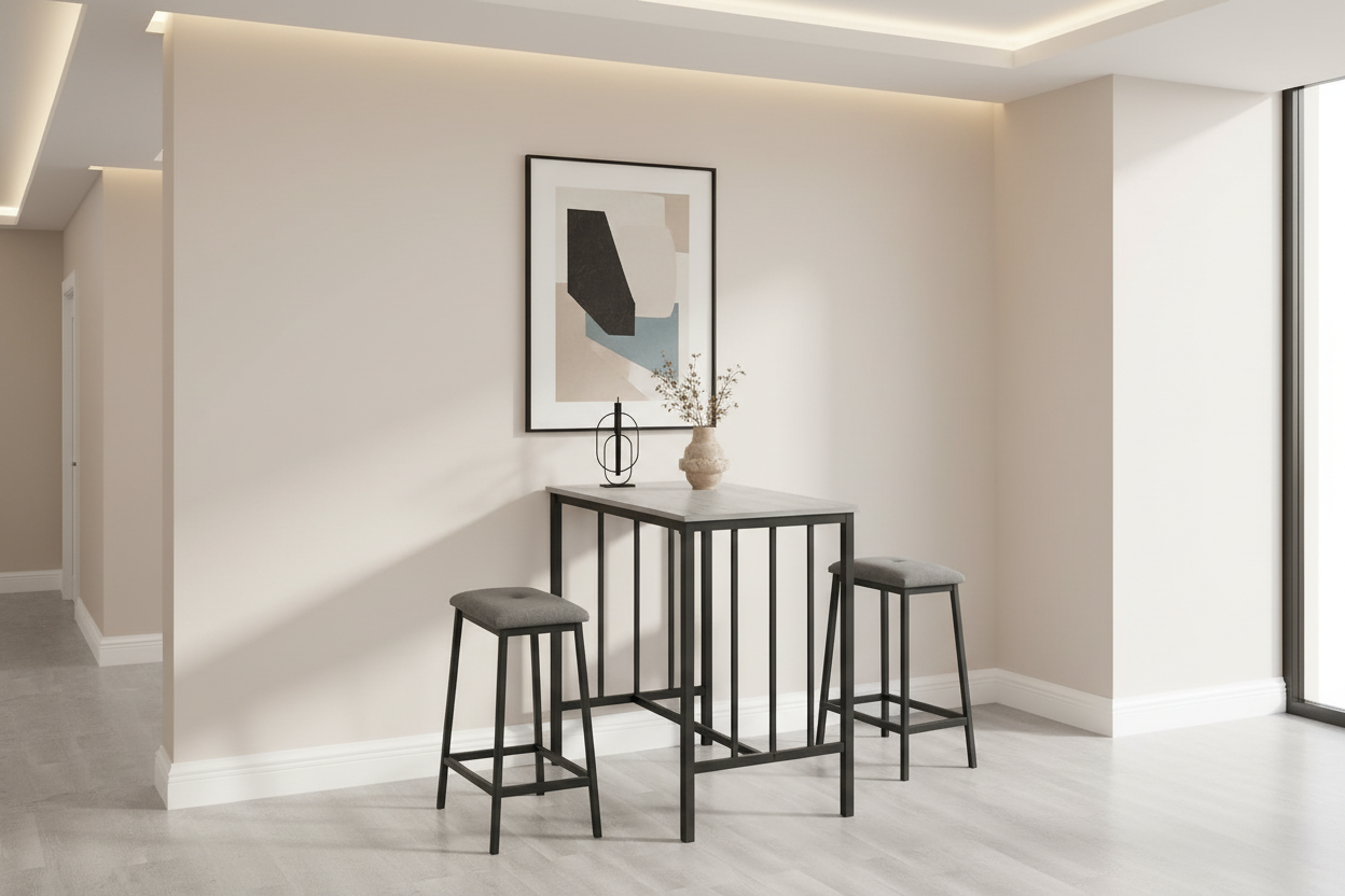 DINING SET - 3PCS COUNTER HEIGHT / GREY TOP / BLACK METAL