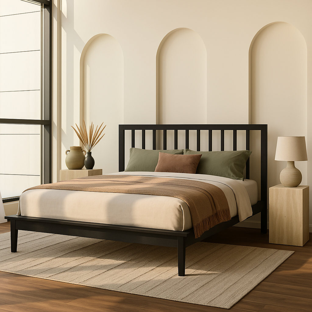 LIT - QUEEN SIZE / PLATEFORME EN BOIS MASSIF NOIR 