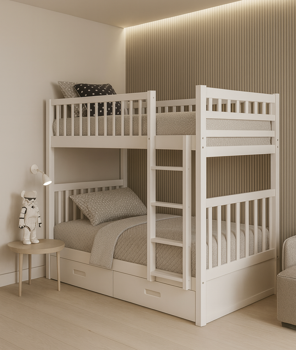 B-110-W Lit superposé blanc avec tiroirs