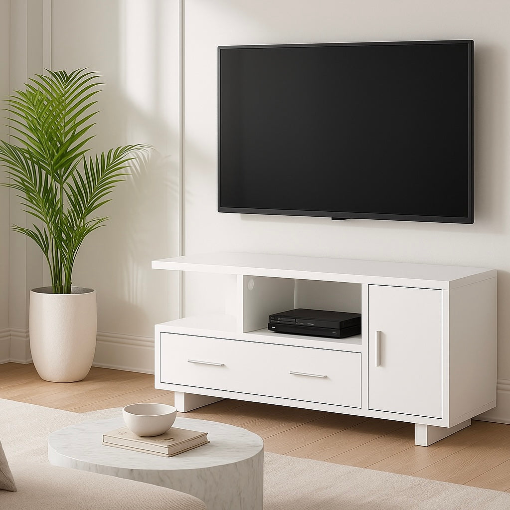 MEUBLE TV - 48"L / BLANC AVEC RANGEMENT