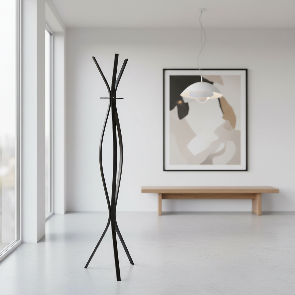 PORTE-MANTEAU - 72"H / MÉTAL ARGENTÉ STYLE CONTEMPORAIN