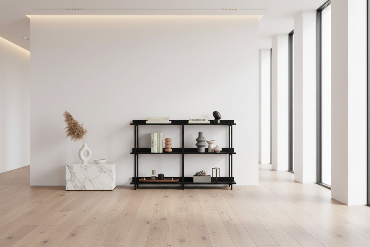 ACCENT TABLE - 48"L / ESPRESSO / BLACK METAL HALL CONSOLE